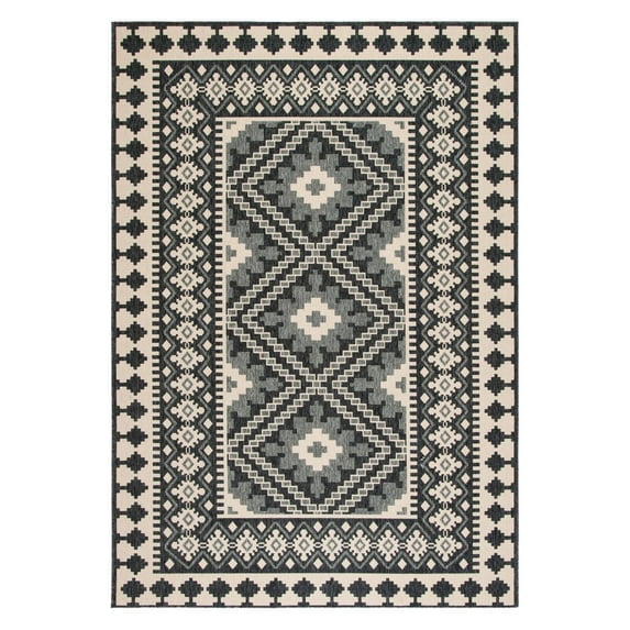 SAFAVIEH Veranda Magna Southwestern Indoor/Outdoor Area Rug, 4' x 5'7", Ivory/Grey