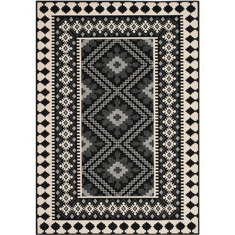 Reversible Easy-Care Black & Cream Synthetic Area Rug, 5' x 7'