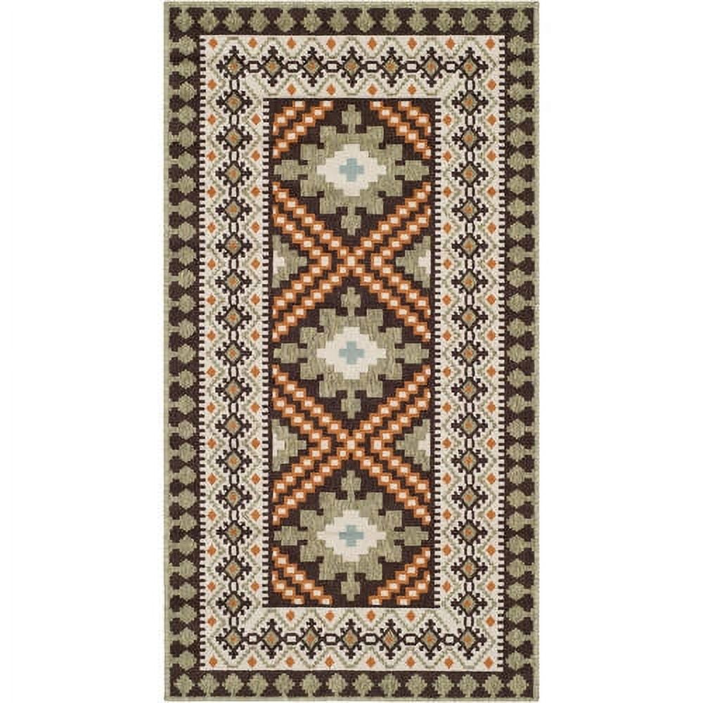 Round Easy-Care Chocolate & Terracotta Synthetic Indoor/Outdoor Rug