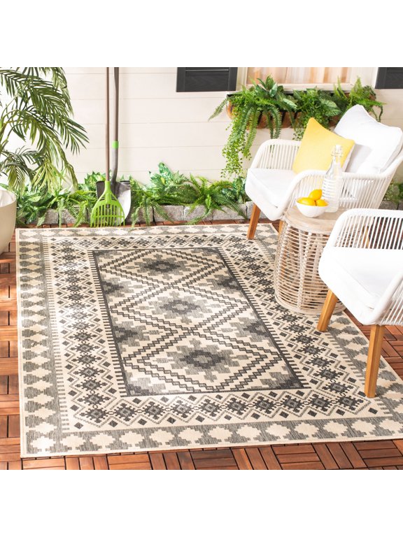 Veranda Magna Southwestern Indoor/Outdoor Area Rug, 5'3" x 7'7", Ivory/Slate
