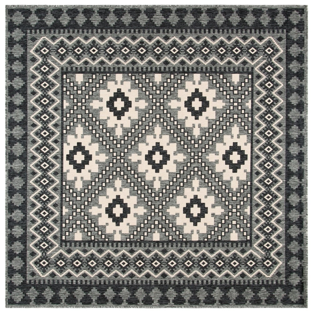 Charcoal and Ivory Reversible Synthetic Square Rug, 6'7"