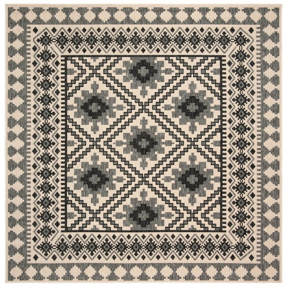 SAFAVIEH Veranda Magna Southwestern Indoor/Outdoor Area Rug, 6'7" x 6'7" Square, Ivory/Slate