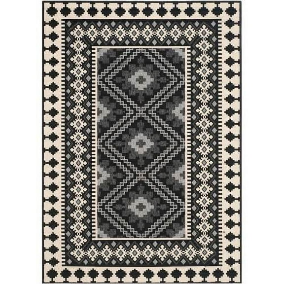 SAFAVIEH Veranda Magna Southwestern Indoor/Outdoor Area Rug, 8' x 11'2", Black/Cream