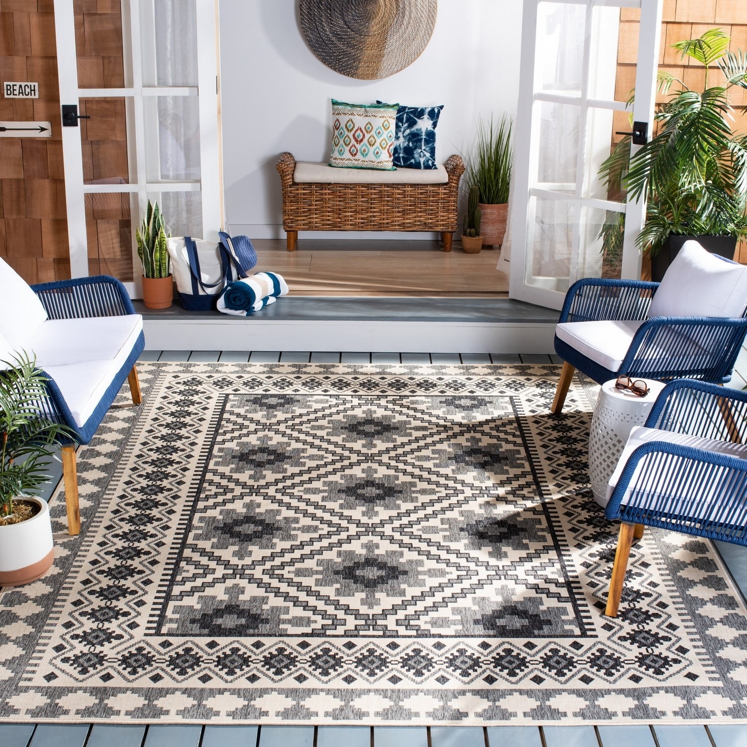 Ivory Slate Easy-Care Synthetic 2'3" X 10' Outdoor Runner Rug