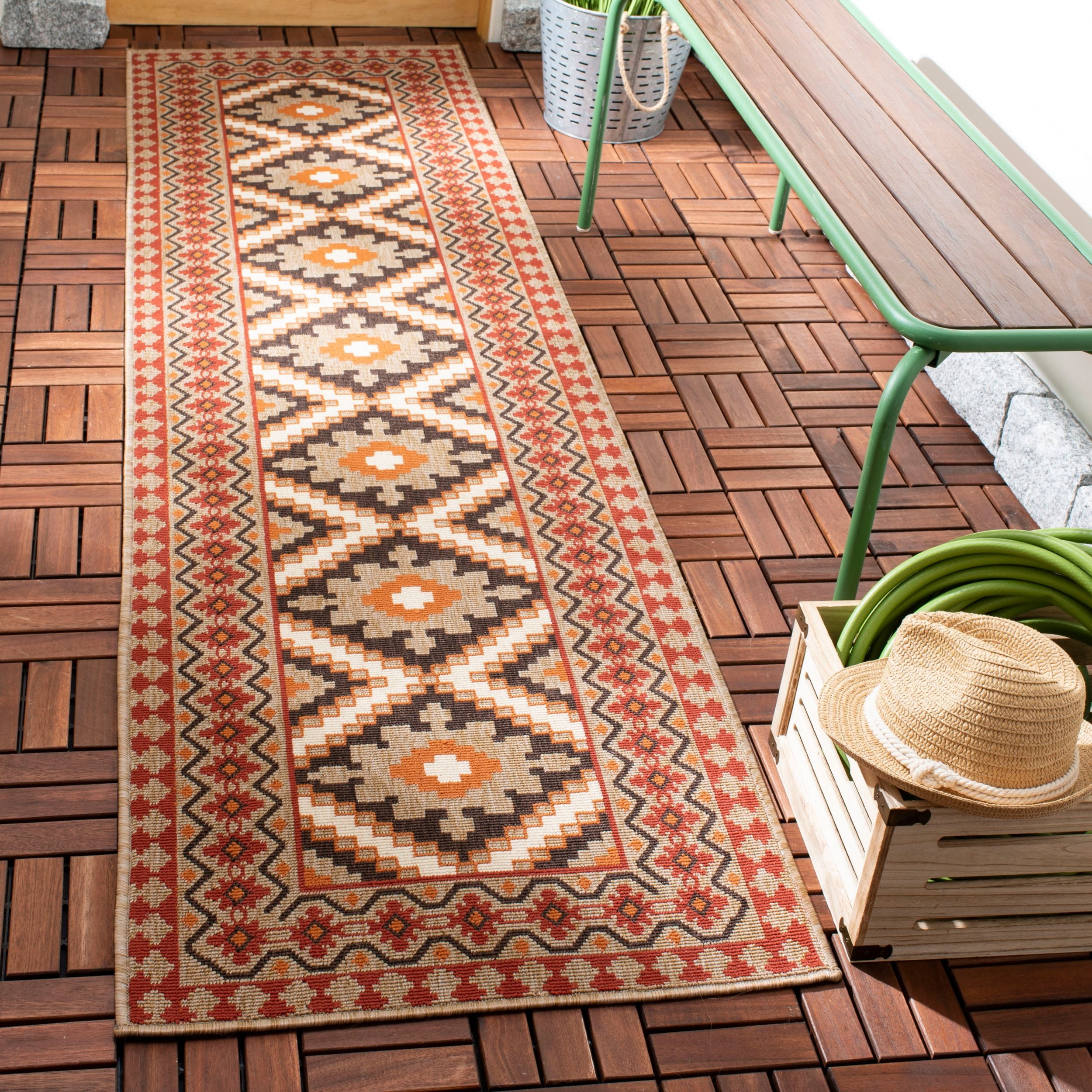 Reversible Easy-Care Synthetic Runner Rug in Red/Natural, 2'3" X 14'