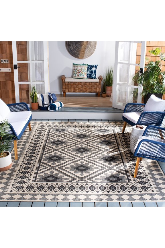 Veranda Magna Southwestern Indoor/Outdoor Runner Rug, 2'3" x 6', Ivory/Slate