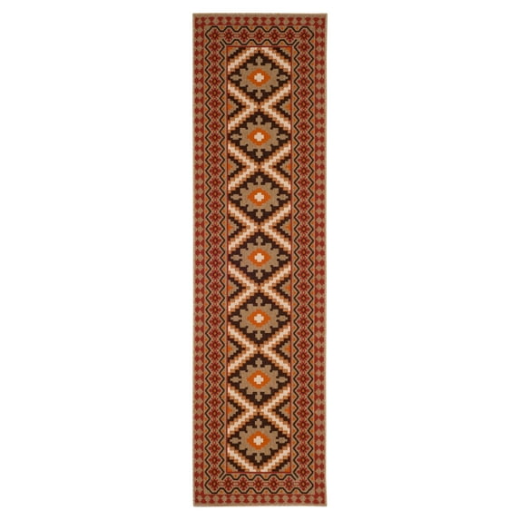 SAFAVIEH Veranda Magna Southwestern Indoor/Outdoor Runner Rug, 2'3" x 8', Red/Natural
