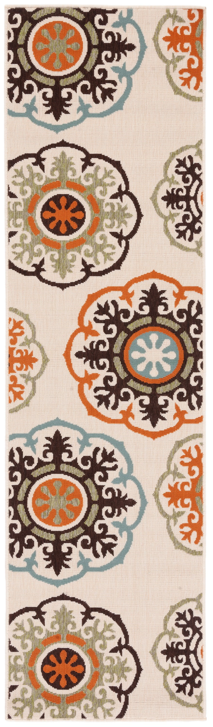 Reversible Floral Cream & Terracotta Synthetic Rug 27"x8"
