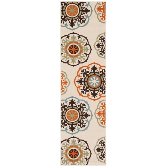 SAFAVIEH Veranda Maras Floral Indoor/Outdoor Runner Rug, Cream/Terracotta, 2'3" x 8'
