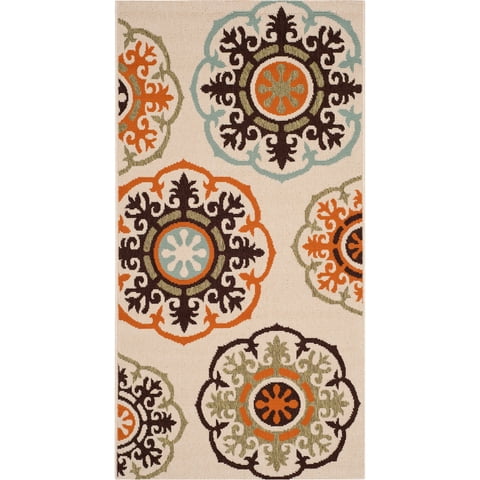 SAFAVIEH Veranda Maras Geometric Indoor/Outdoor Area Rug, 2'7" x 5', Cream/Terracotta