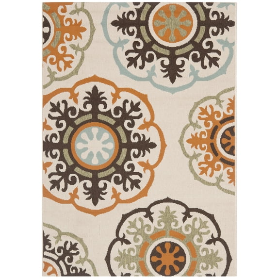 SAFAVIEH Veranda Maras Geometric Indoor/Outdoor Area Rug, 6'7" x 9'6", Cream/Terracotta