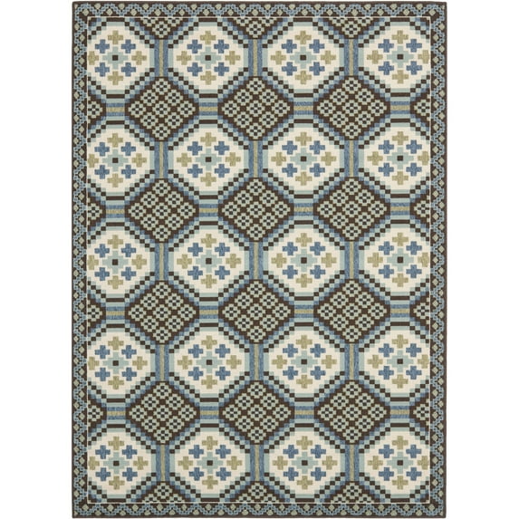 SAFAVIEH Veranda Medici Southwestern Indoor/Outdoor Area Rug, 6'7" x 9'6", Blue/Chocolate
