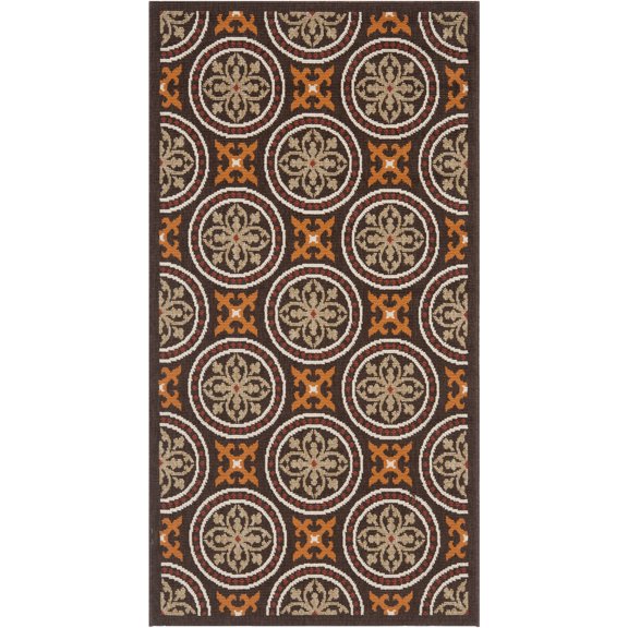 SAFAVIEH Veranda Mesa Geometric Indoor/Outdoor Area Rug, 2'7" x 5', Chocolate/Terracotta