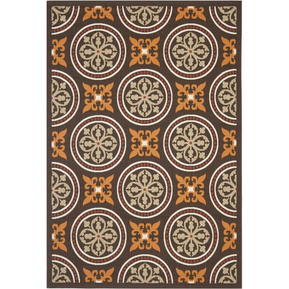 SAFAVIEH Veranda Mesa Geometric Indoor/Outdoor Area Rug, 5'3" x 7'7", Chocolate/Terracotta