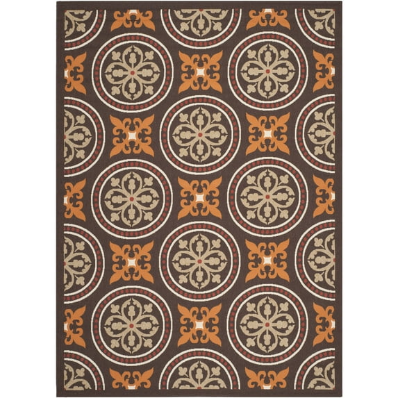 SAFAVIEH Veranda Mesa Geometric Indoor/Outdoor Area Rug, 8' x 11'2", Chocolate/Terracotta