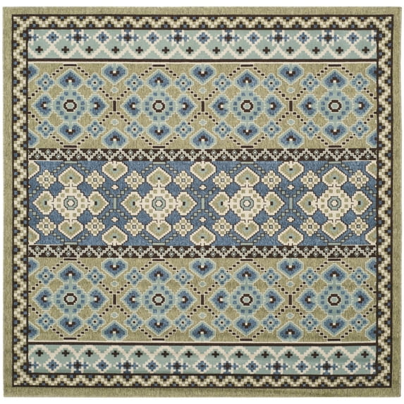 SAFAVIEH Veranda Moriah Geometric Indoor/Outdoor Area Rug, Green/Blue, 5'3" x 5'3" Square