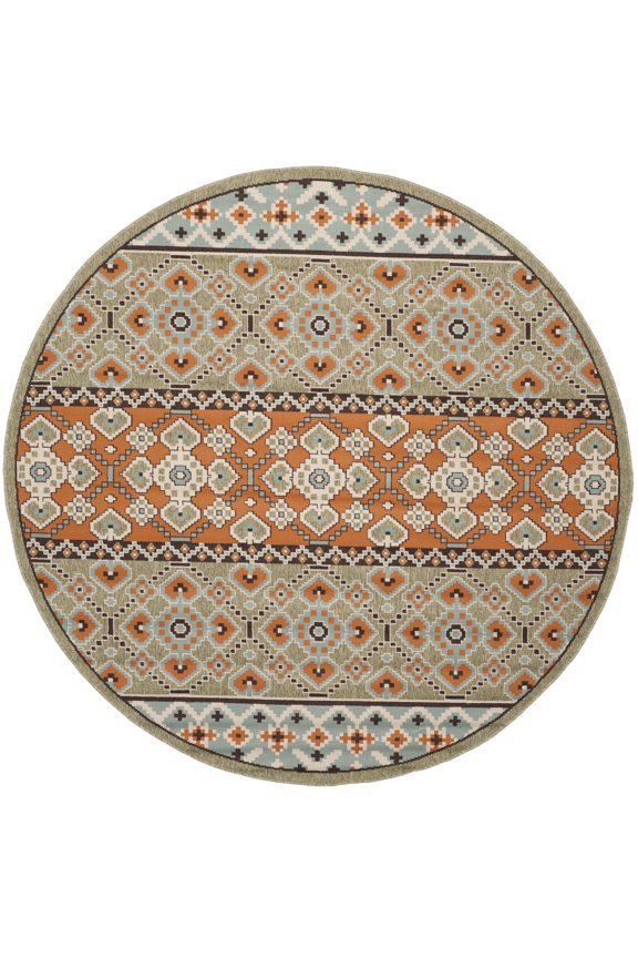 Veranda Moriah Geometric Indoor/Outdoor Area Rug, Green/Terracotta, 3' x 3' Round