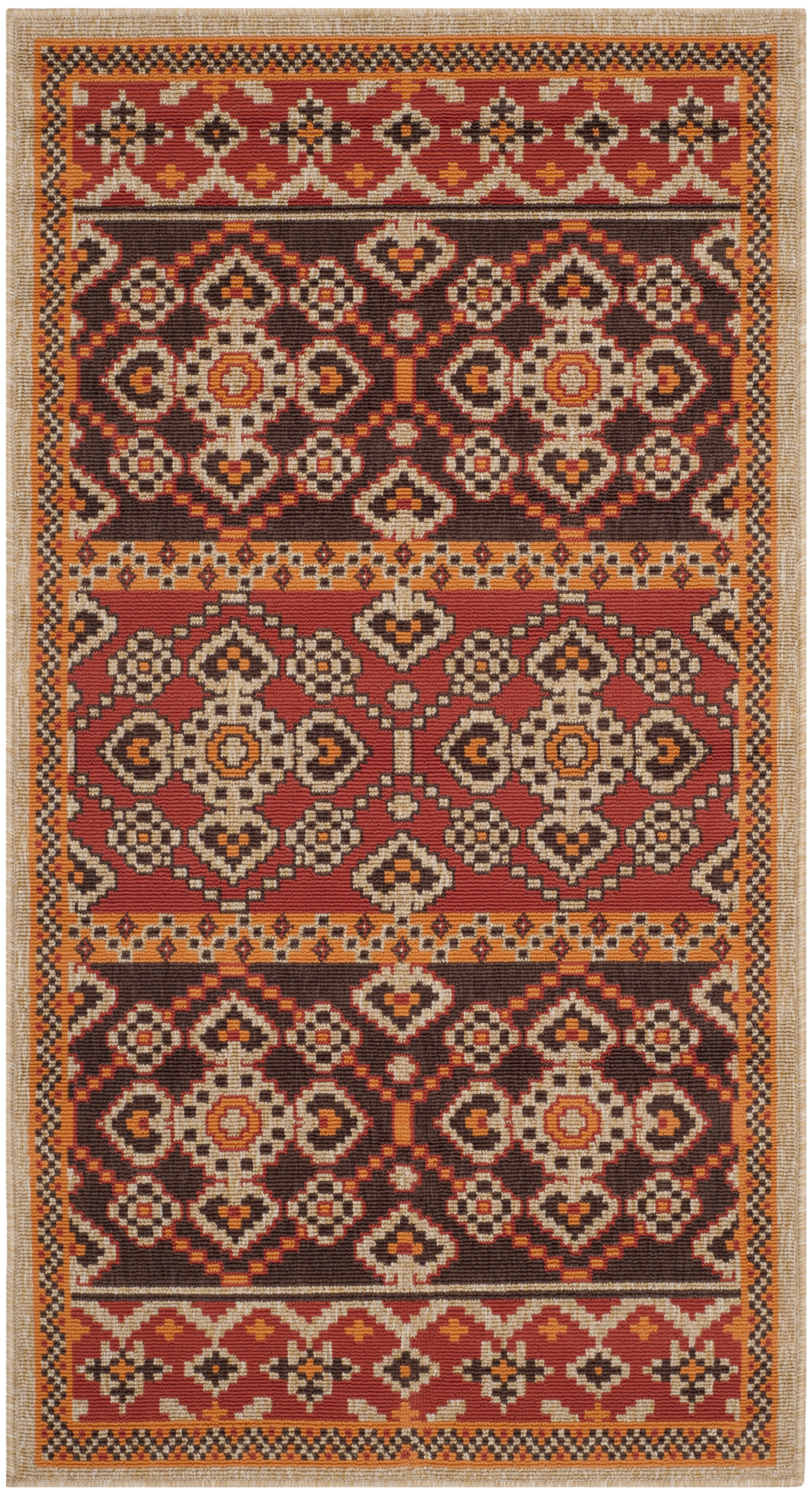 Red and Chocolate Rectangular Synthetic Indoor/Outdoor Area Rug