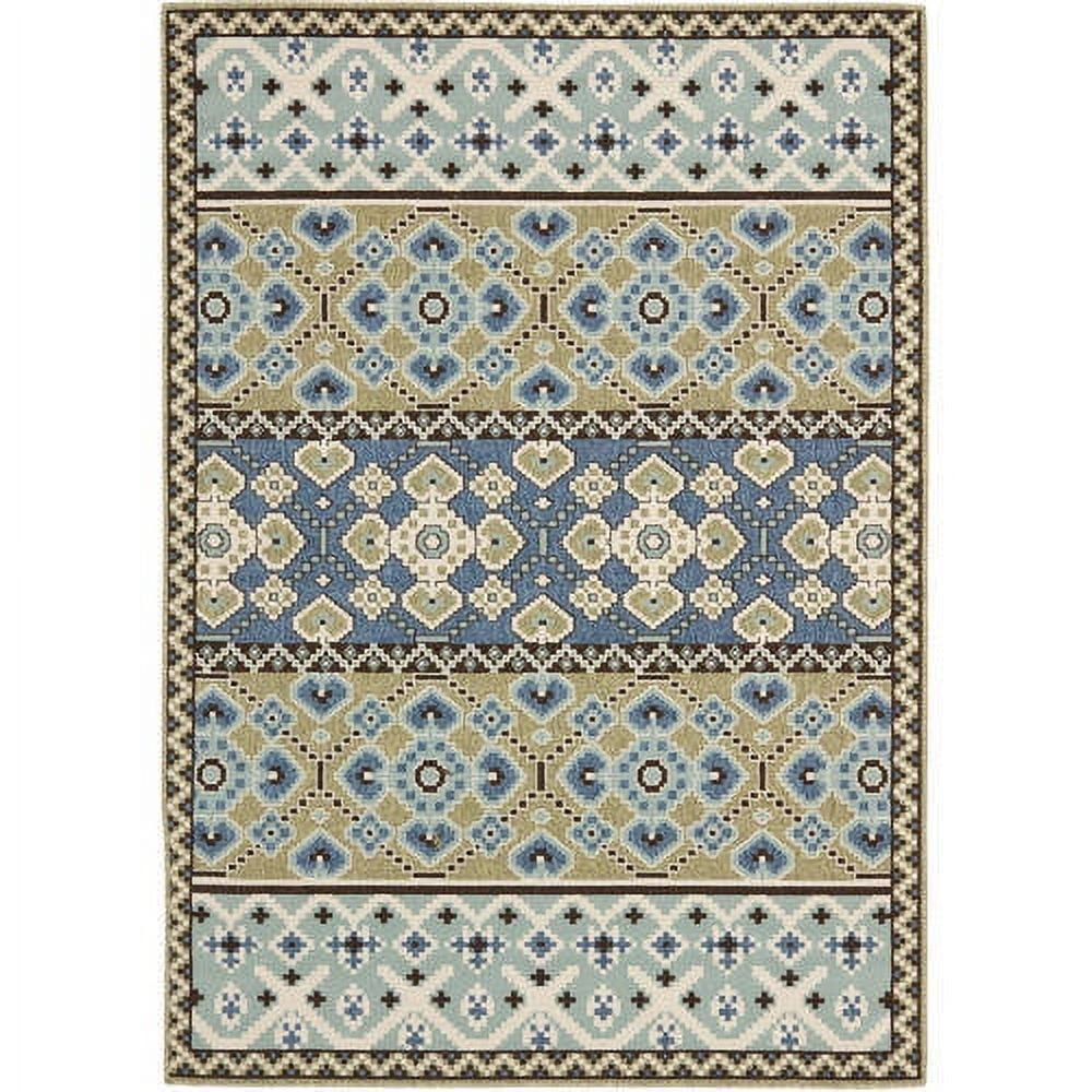 Green and Blue Floral Synthetic Washable Area Rug 4' x 5'7"