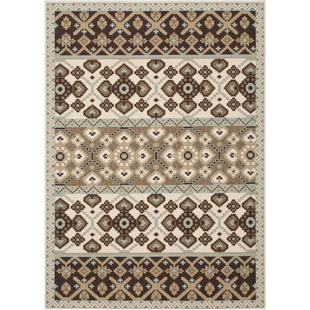 Cream and Chocolate Synthetic Rectangular Indoor/Outdoor Rug