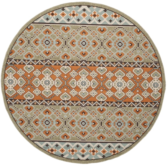 SAFAVIEH Veranda Moriah Southwestern Indoor/Outdoor Area Rug, 6'7" x 6'7" Round, Green/Terracotta