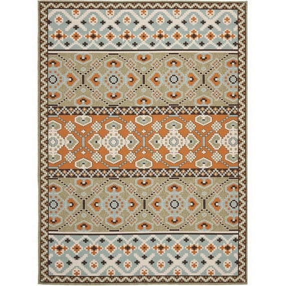 SAFAVIEH Veranda Moriah Southwestern Indoor/Outdoor Area Rug, 6'7" x 6'7" Square, Green/Terracotta