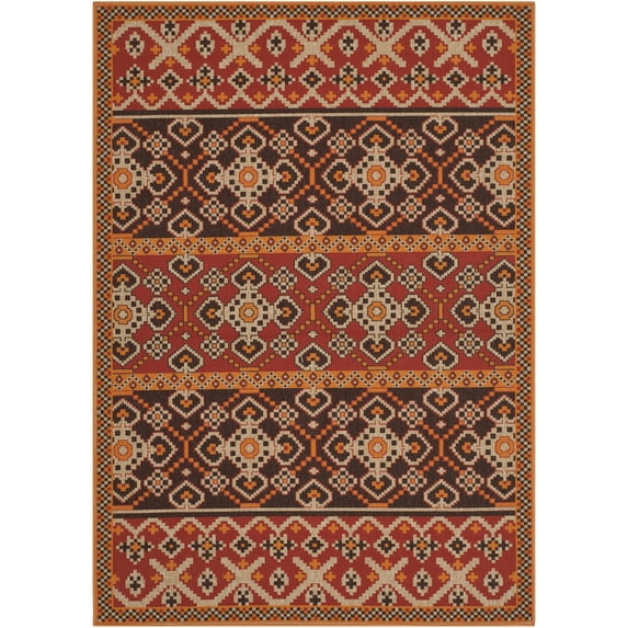 SAFAVIEH Veranda Moriah Southwestern Indoor/Outdoor Area Rug, 8' x 11'2", Red/Chocolate