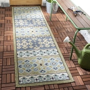 SAFAVIEH Veranda Moriah Southwestern Indoor/Outdoor Runner Rug, 2'3" x 12', Green/Blue