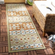 SAFAVIEH Veranda Moriah Southwestern Indoor/Outdoor Runner Rug, 2'3" x 6'7", Green/Terracotta