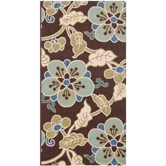 SAFAVIEH Veranda Nazca Floral Indoor/Outdoor Area Rug, 2'7" x 5', Chocolate/Aqua