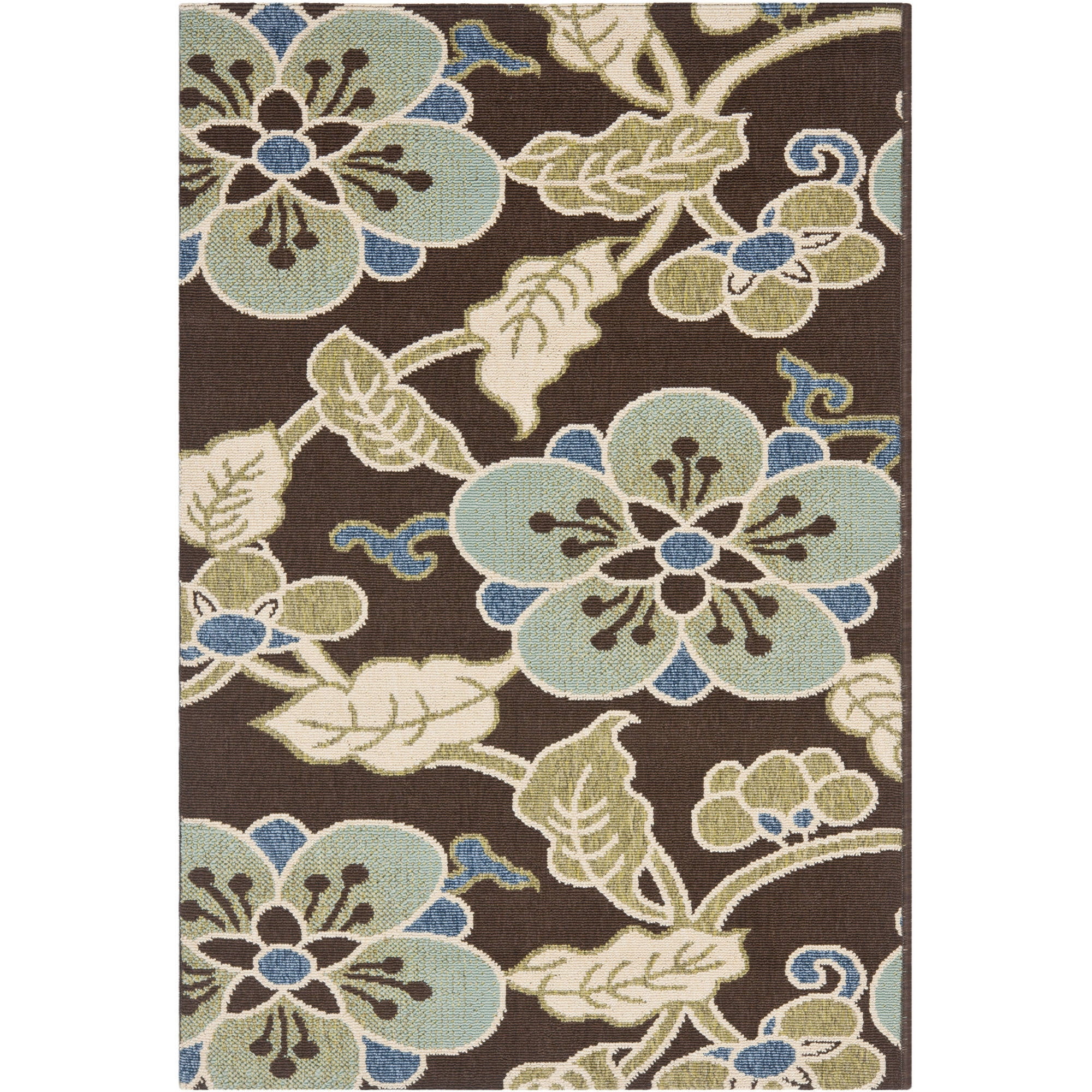 SAFAVIEH Veranda Nazca Floral Indoor/Outdoor Area Rug, 8' x 11'2", Chocolate/Aqua