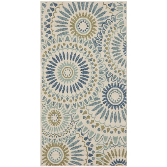 SAFAVIEH Veranda Petra Geometric Indoor/Outdoor Area Rug, 2' x 3'7", Cream/Green