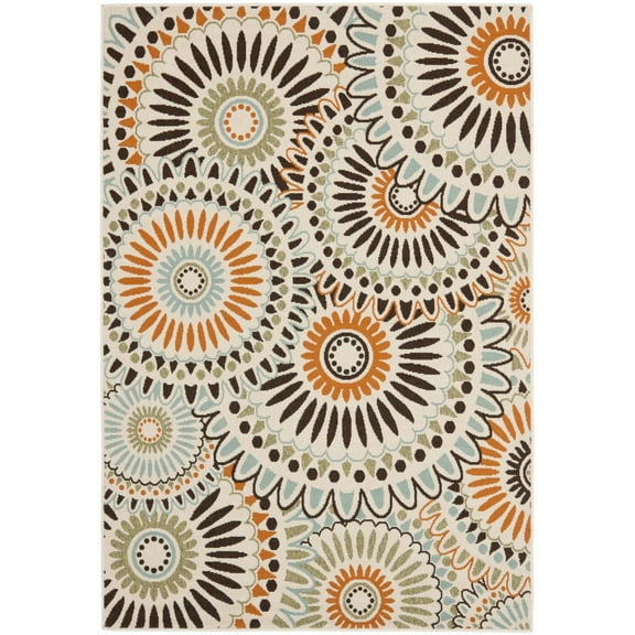 SAFAVIEH Veranda Petra Geometric Indoor/Outdoor Area Rug, 4' x 5'7", Cream/Chocolate