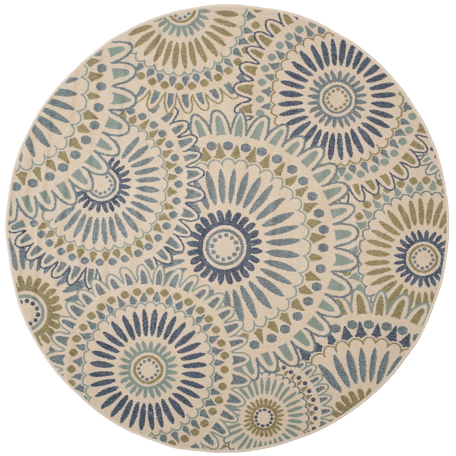 SAFAVIEH Veranda Petra Geometric Indoor/Outdoor Area Rug, 5'3" x 5'3" Round, Cream/Green