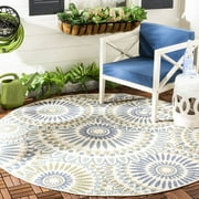 SAFAVIEH Veranda Petra Geometric Indoor/Outdoor Area Rug, 5'3" x 5'3" Round, Cream/Green