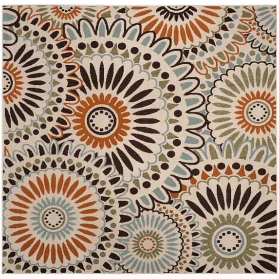 SAFAVIEH Veranda Petra Geometric Indoor/Outdoor Area Rug, 5'3" x 5'3" Square, Cream/Chocolate