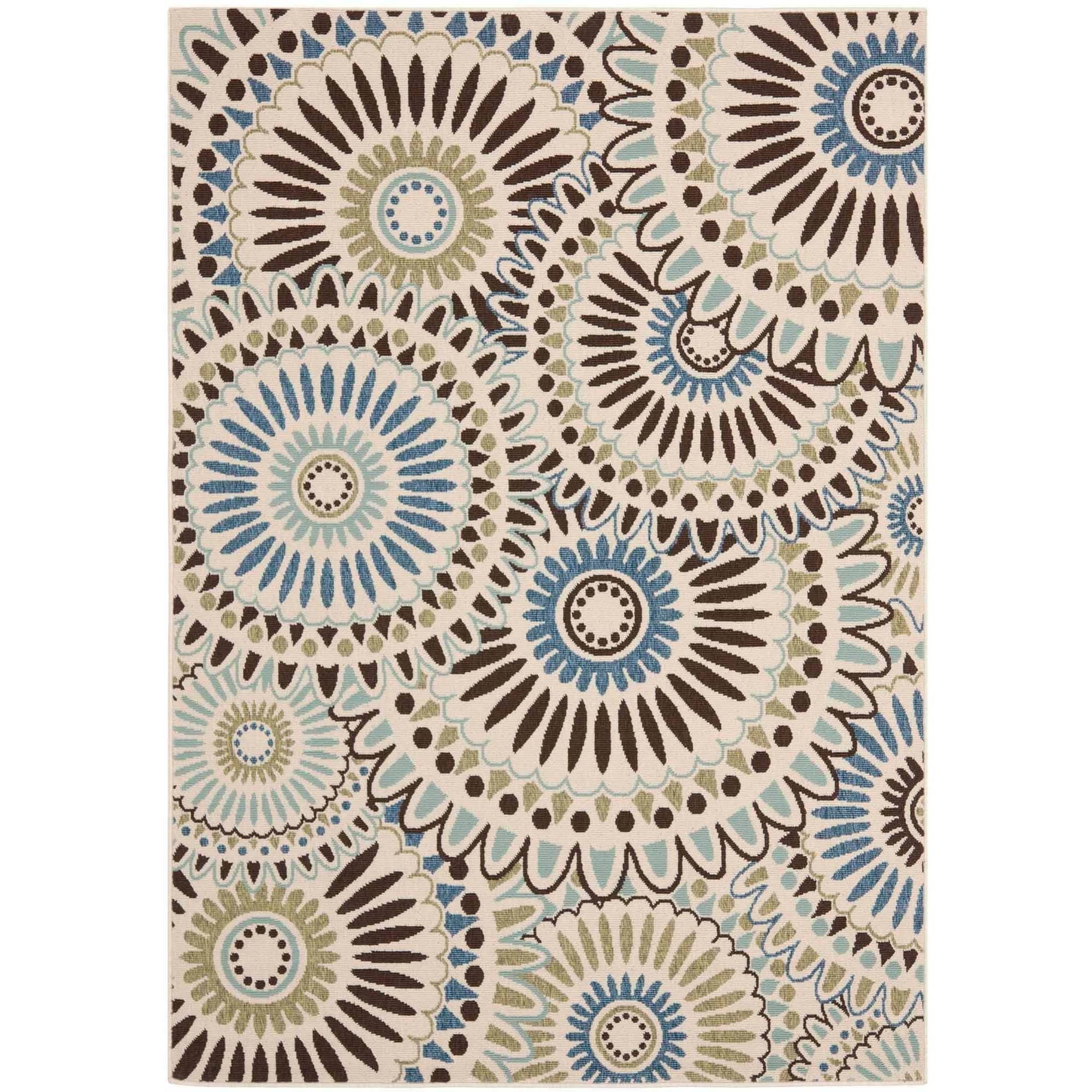 Handmade Cream/Blue Floral Tufted Synthetic 5' x 7' Area Rug