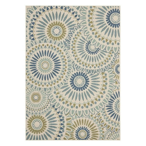 SAFAVIEH Veranda Petra Geometric Indoor/Outdoor Area Rug, 6'7" x 6'7" Round, Cream/Green