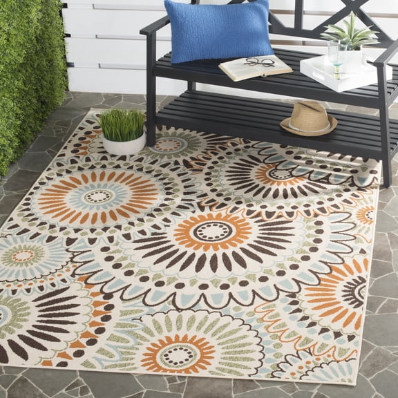 SAFAVIEH Veranda Petra Geometric Indoor/Outdoor Area Rug, 6'7" x 6'7" Square, Cream/Chocolate