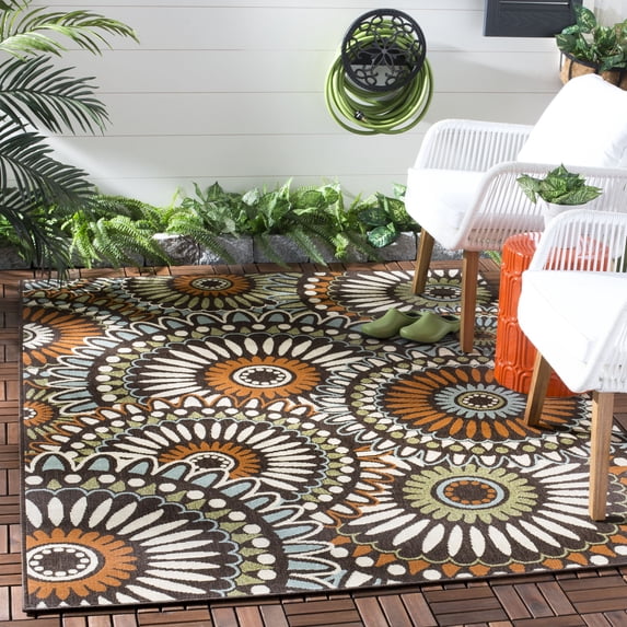 SAFAVIEH Veranda Petra Geometric Indoor/Outdoor Area Rug, 8' x 11'2", Chocolate/Terracotta