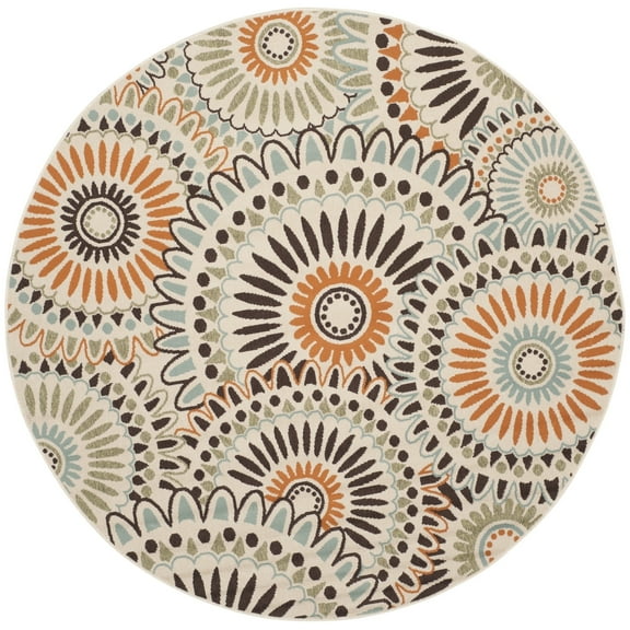 SAFAVIEH Veranda Petra Geometric Indoor/Outdoor Area Rug, Cream/Chocolate, 3' x 3' Round