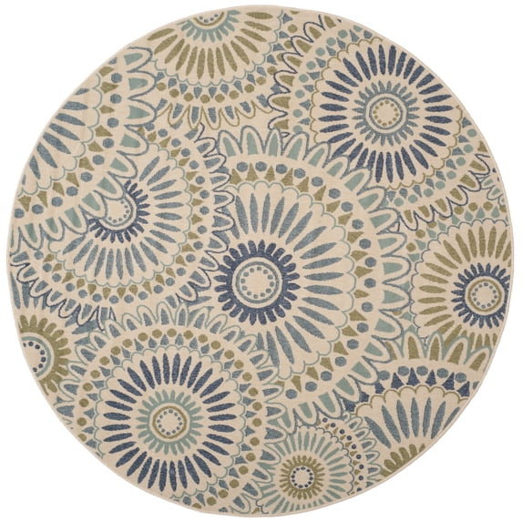 SAFAVIEH Veranda Petra Geometric Indoor/Outdoor Area Rug, Cream/Green, 3' x 3' Round