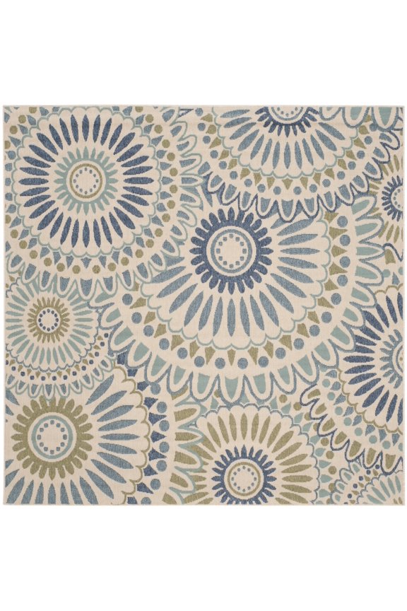 Veranda Petra Geometric Indoor/Outdoor Area Rug, Cream/Green, 3' x 3' Square