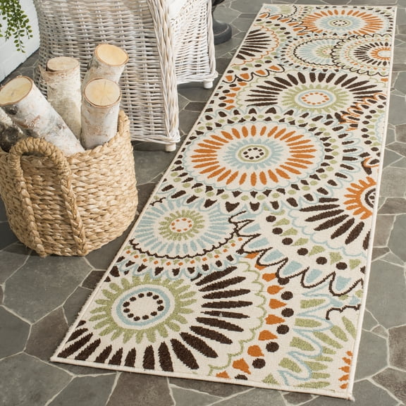 SAFAVIEH Veranda Petra Geometric Indoor/Outdoor Runner Rug, 2'3" x 10', Cream/Chocolate