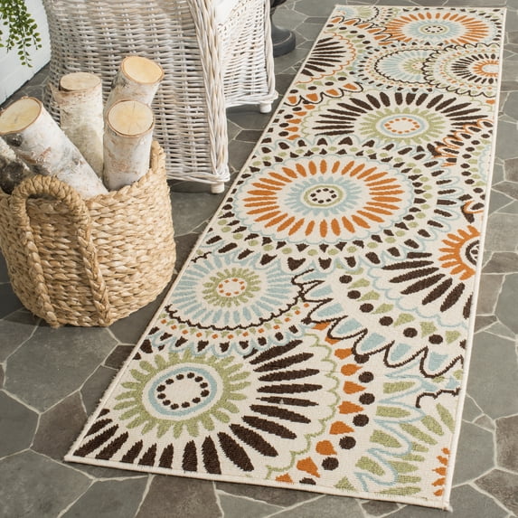 SAFAVIEH Veranda Petra Geometric Indoor/Outdoor Runner Rug, 2'3" x 6', Cream/Chocolate