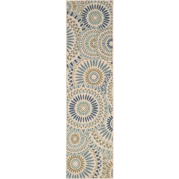 SAFAVIEH Veranda Petra Geometric Indoor/Outdoor Runner Rug, 2'3" x 8', Cream/Green