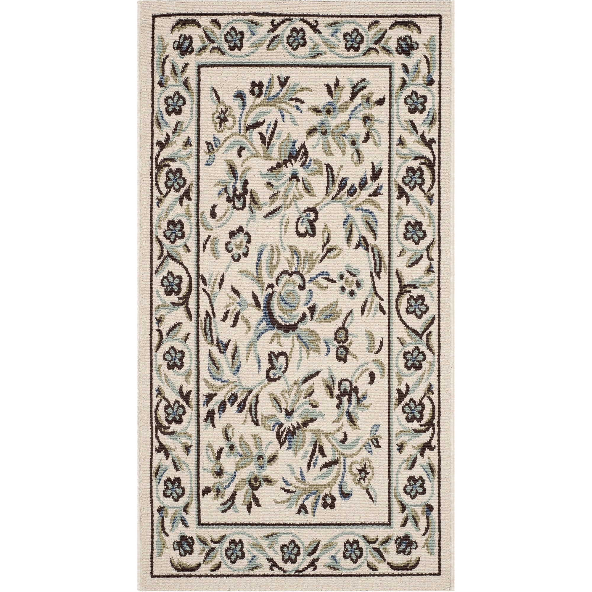Floral Elegance Cream & Green Reversible Outdoor Rug 5' x 7'