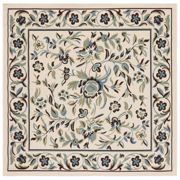 SAFAVIEH Veranda Tollan Floral Indoor/Outdoor Area Rug, Cream/Green, 6'7" x 6'7" Square