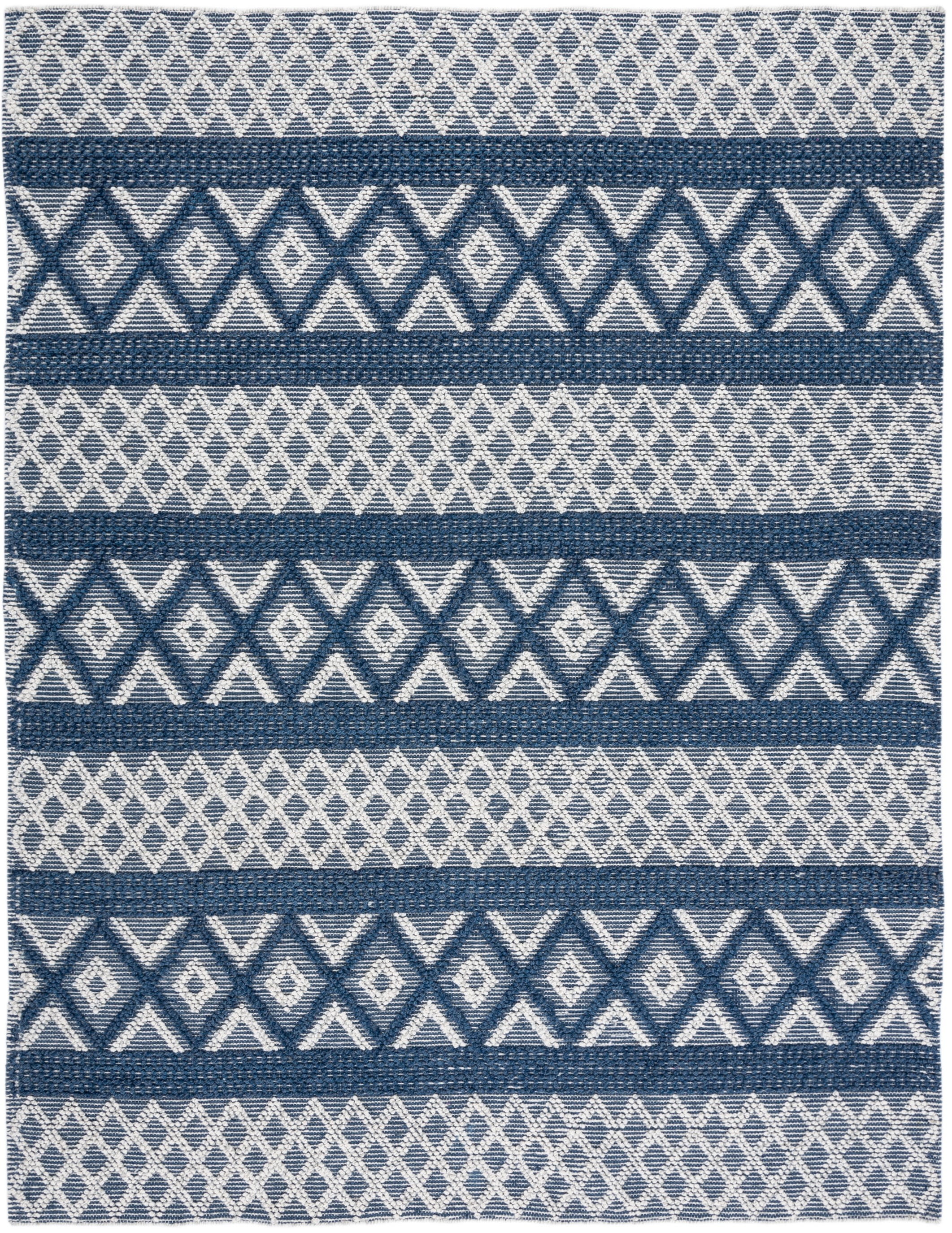 Hand-Knotted Geometric Blue Wool Area Rug 8' x 10'