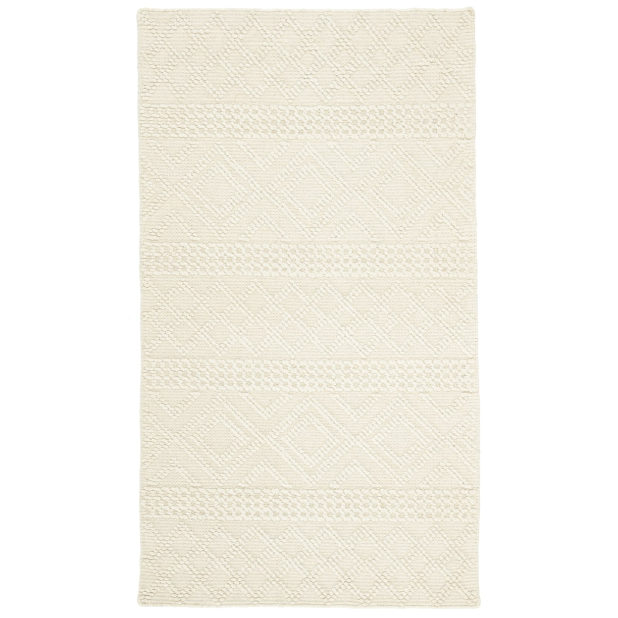 Ivory Hand-Knotted Wool Rectangular Area Rug 3' x 5'